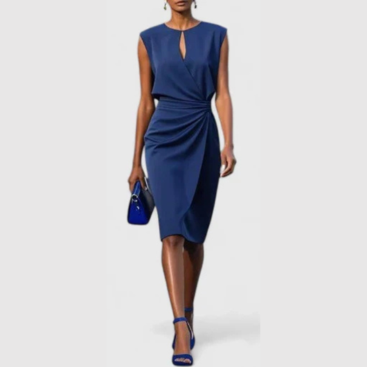 Karla | Damen Ärmellos Gerafftes Midi Kleid