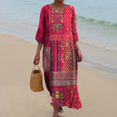 Carolin | Damen Maxi-Kleid mit Ethno-Boho-Muster