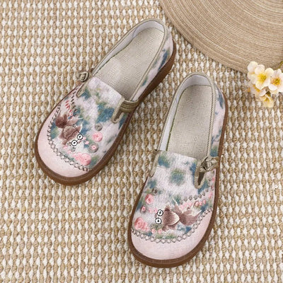 Marie | Damen Bestickte Blumen Slip-On Loafer mit Perlenverzierung