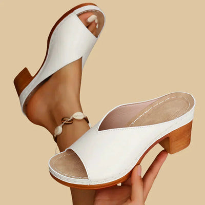 Gabriela | Damen Offene Slip On Pantoletten Mit Blockabsatz