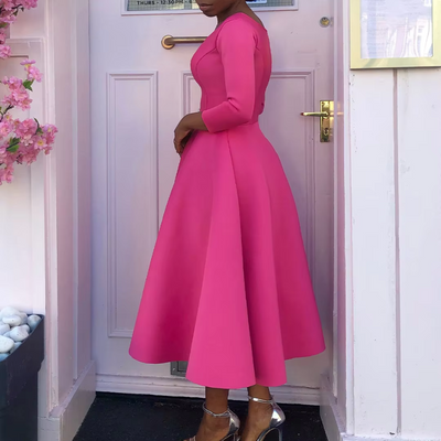 Felicia | Damen Schlichtes Midi-Kleid mit Rundhalsausschnitt