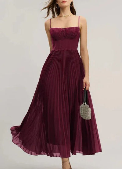 Leonie | Damen Plissee Midi-Slip-Kleid mit Bustier-Korsett