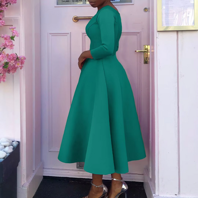 Felicia | Damen Schlichtes Midi-Kleid mit Rundhalsausschnitt