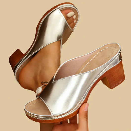 Gabriela | Damen Offene Slip On Pantoletten Mit Blockabsatz