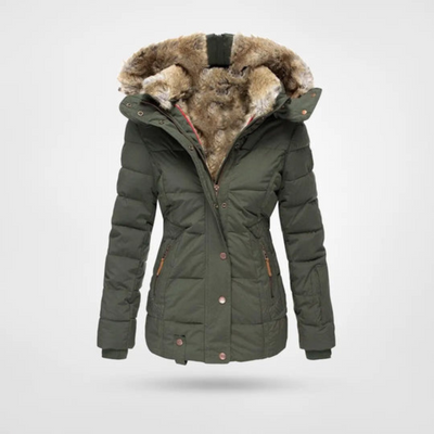 Jasmin | Damen Gepolsterte lange Winterjacke mit Kapuze