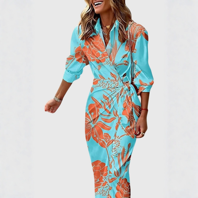 Gudrun | Damen Gestreiftes Wickel Midi Kleid