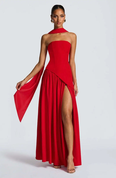 Elfriede | Brautmutterkleid ärmelloses A-Linien Maxi-Abendkleid mit Beinschlitz