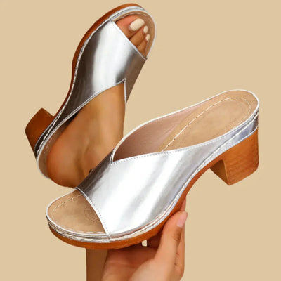 Gabriela | Damen Offene Slip On Pantoletten Mit Blockabsatz