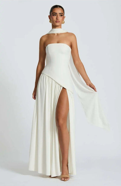 Elfriede | Brautmutterkleid ärmelloses A-Linien Maxi-Abendkleid mit Beinschlitz