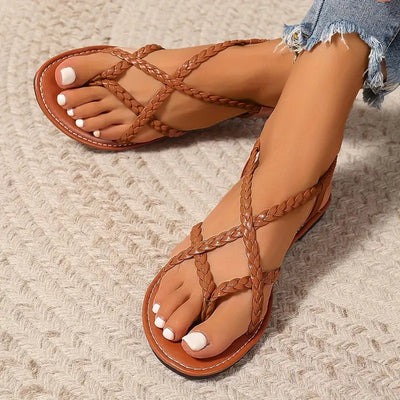 Julia | Damen Frühlings Geflochtene Flache Sandalen