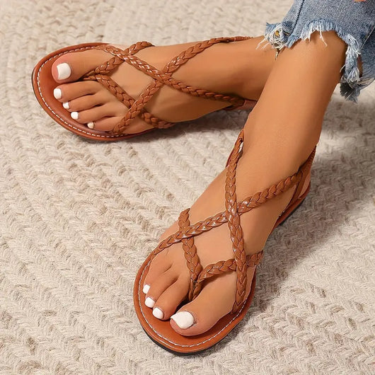 Julia | Damen Frühlings Geflochtene Flache Sandalen