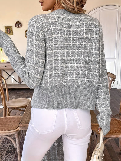 Elisa | Damen Modische Kurz-Strickjacke aus Tweed-Material
