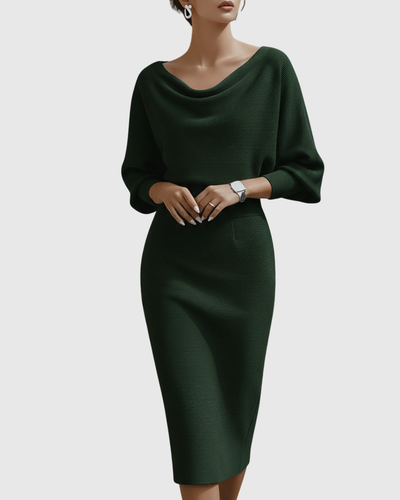 Ismeria | Weißes drapiertes Midikleid mit Fledermausärmeln
