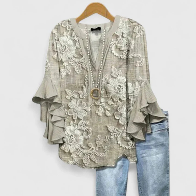 Viviane | Damen Blumen Rüschenärmel Casual Top