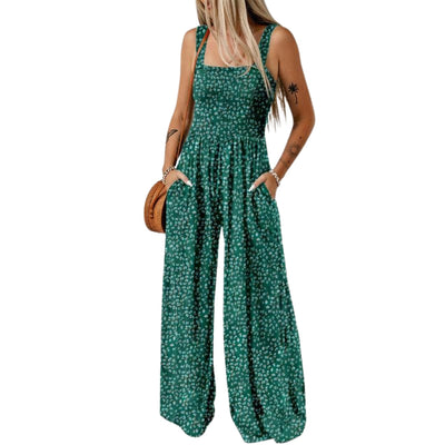Ursula | Eleganter Damen-Frühlings-Jumpsuit mit Blumenmuster und weitem Bein