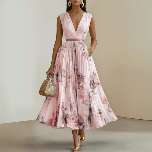 Claudia | Damen Fließendes Ärmelloses Sommer Maxikleid