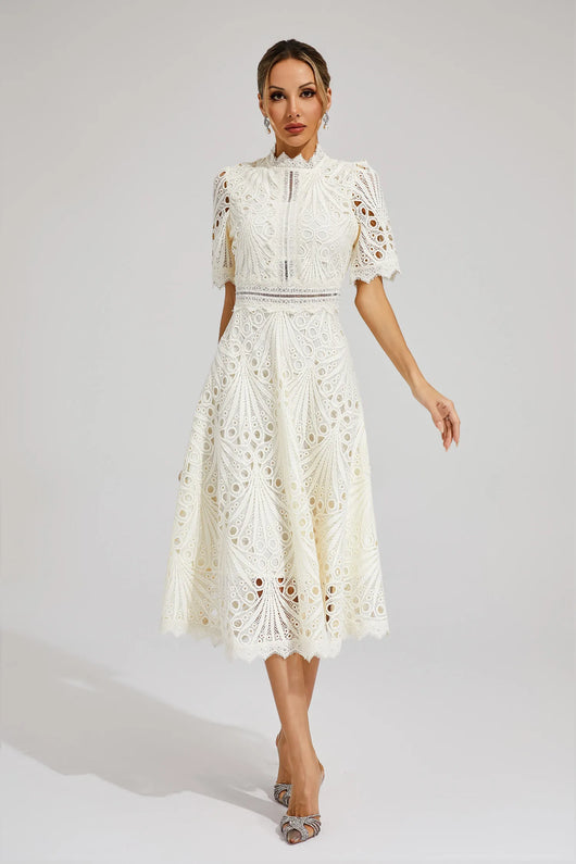 Jasmin | Damen Schickes Spitzen Midi Kleid