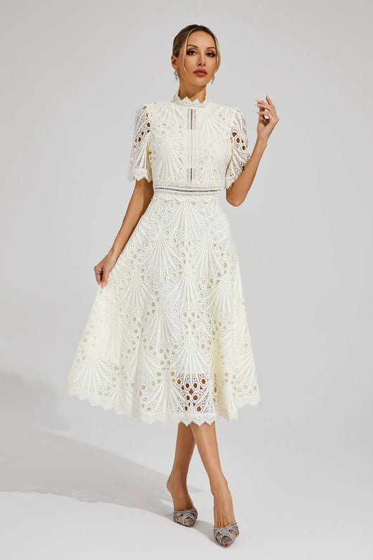 Jasmin | Damen Schickes Spitzen Midi Kleid