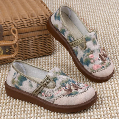 Marie | Damen Bestickte Blumen Slip-On Loafer mit Perlenverzierung