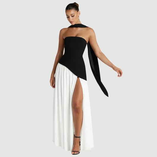 Sabina | Damen Hochzeitsgast Asymmetrisches Maxikleid