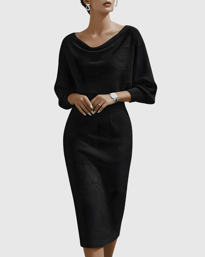 Ismeria | Weißes drapiertes Midikleid mit Fledermausärmeln