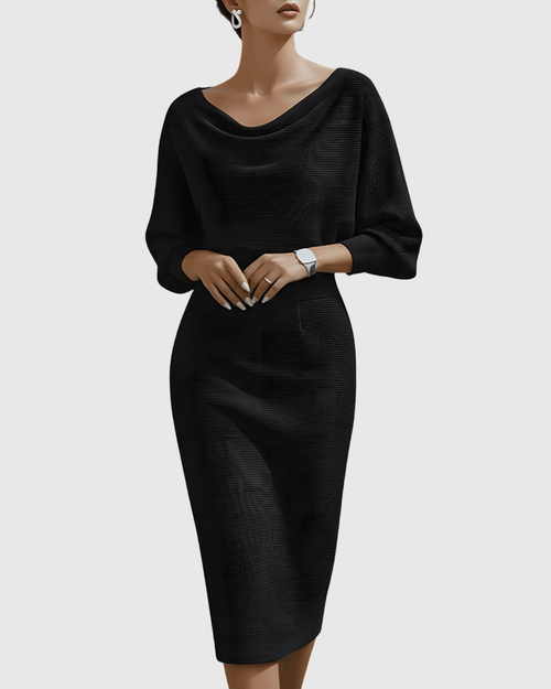 Ismeria | Weißes drapiertes Midikleid mit Fledermausärmeln