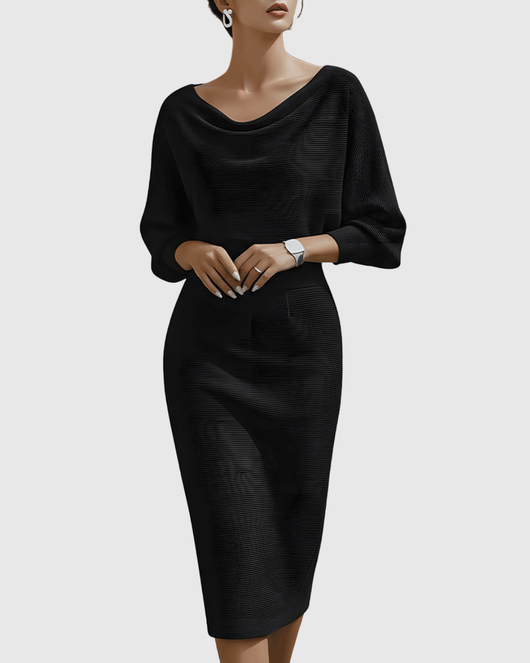 Ismeria | Weißes drapiertes Midikleid mit Fledermausärmeln