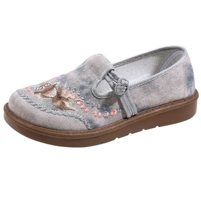 Marie | Damen Bestickte Blumen Slip-On Loafer mit Perlenverzierung