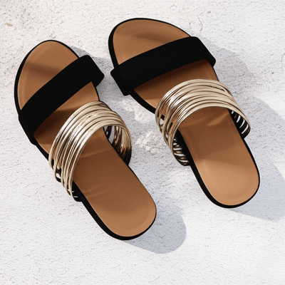 Jasmin | Damen Slip On Flache Sandalen Mit Doppelriemen
