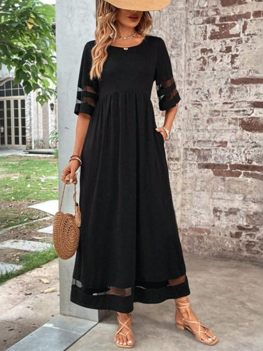 Laura | Damen Elegantes Maxi Kleid Mit Transparenten Einsätzen