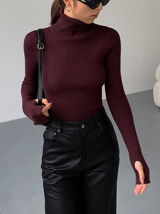 Jennifer | Damen Frühlings Stilvoller Gerippter Rollkragenpullover