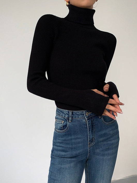 Jennifer | Damen Frühlings Stilvoller Gerippter Rollkragenpullover