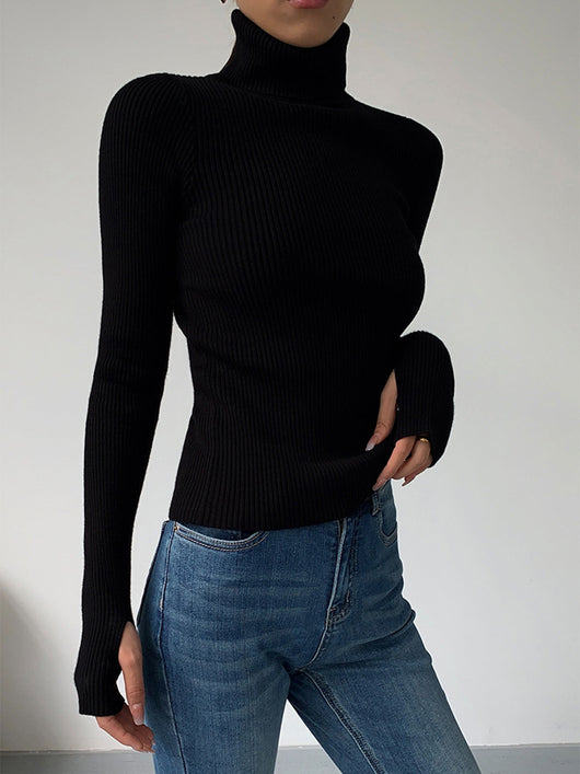 Jennifer | Damen Frühlings Stilvoller Gerippter Rollkragenpullover