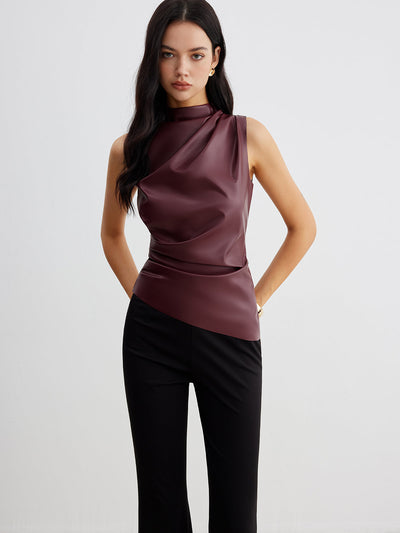 Franziska | Damen Sommer Ärmelloses Chic Top Mit Hohem Kragen