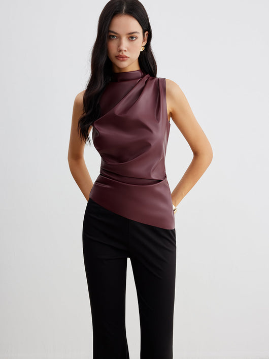 Franziska | Damen Sommer Ärmelloses Chic Top Mit Hohem Kragen