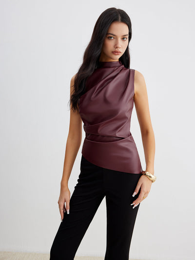 Franziska | Damen Sommer Ärmelloses Chic Top Mit Hohem Kragen