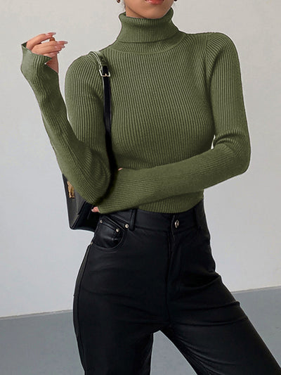 Jennifer | Damen Frühlings Stilvoller Gerippter Rollkragenpullover