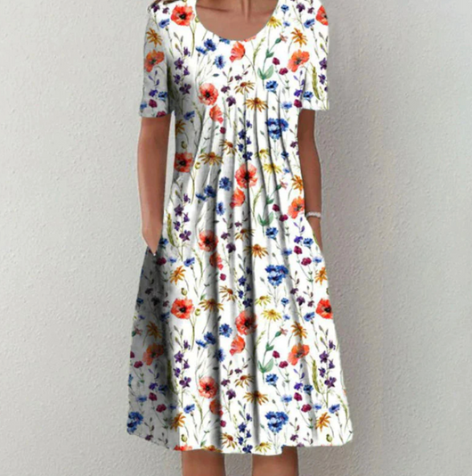 Tamara | Damen Midikleid mit lockerem Schnitt und Blumenmuster