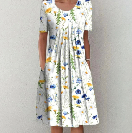 Tamara | Damen Midikleid mit lockerem Schnitt und Blumenmuster