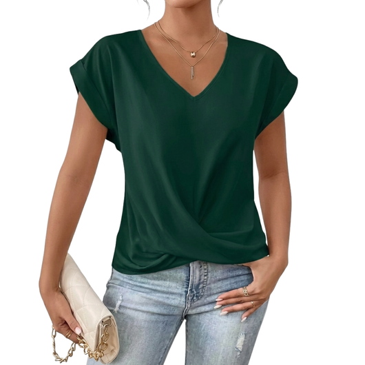 Damen Bluse Kurzarm – V-Ausschnitt Locker & Elegant