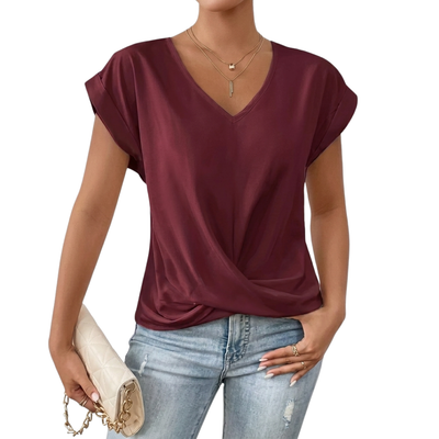 Damen Bluse Kurzarm – V-Ausschnitt Locker & Elegant