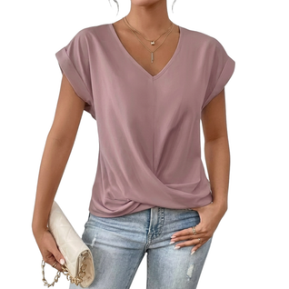 Damen Bluse Kurzarm – V-Ausschnitt Locker & Elegant
