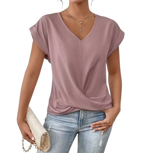 Damen Bluse Kurzarm – V-Ausschnitt Locker & Elegant