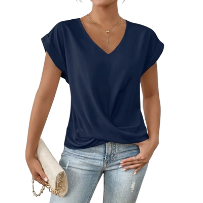 Damen Bluse Kurzarm – V-Ausschnitt Locker & Elegant