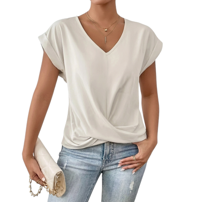 Damen Bluse Kurzarm – V-Ausschnitt Locker & Elegant