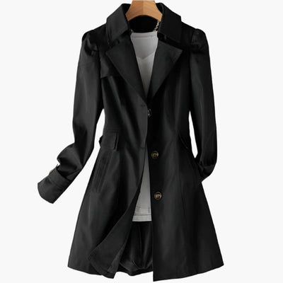 Gabriela | Damen Klassischer Langer Trenchcoat mit Knöpfen vorne