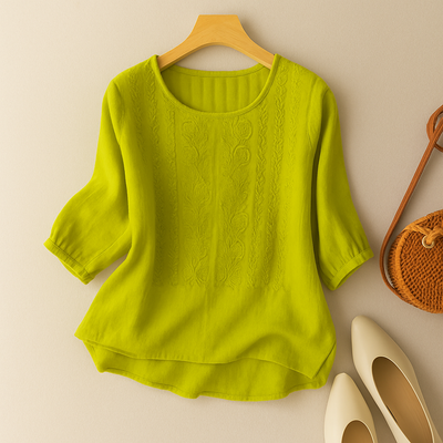 Jessica | Damen Bestickte Bluse Mit Rundhalsausschnitt