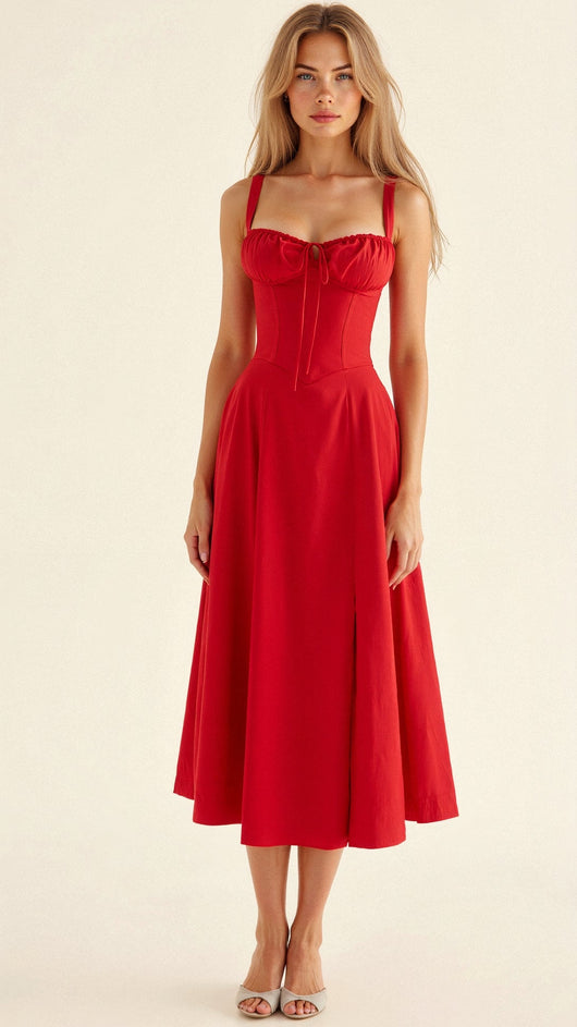 Lydia | Damen Korsett-Midikleid mit fließendem Rock