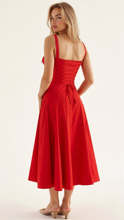Lydia | Damen Korsett-Midikleid mit fließendem Rock