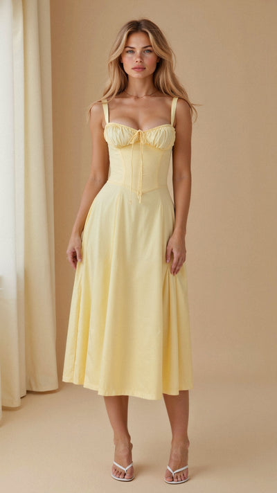 Lydia | Damen Korsett-Midikleid mit fließendem Rock